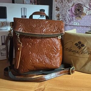 New Patricia Nash Brown Leather Backpack with Embossed Design .Dust bag.